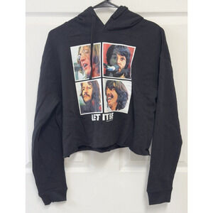 The Beatles "Let It Be" Cropped Hoodie Women's Medium Black Sweatshirt